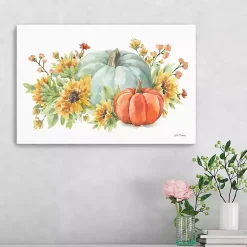 Fall>Kirklands Home Watercolor Floral Pumpkins Canvas Print, 24x16 in. Multi