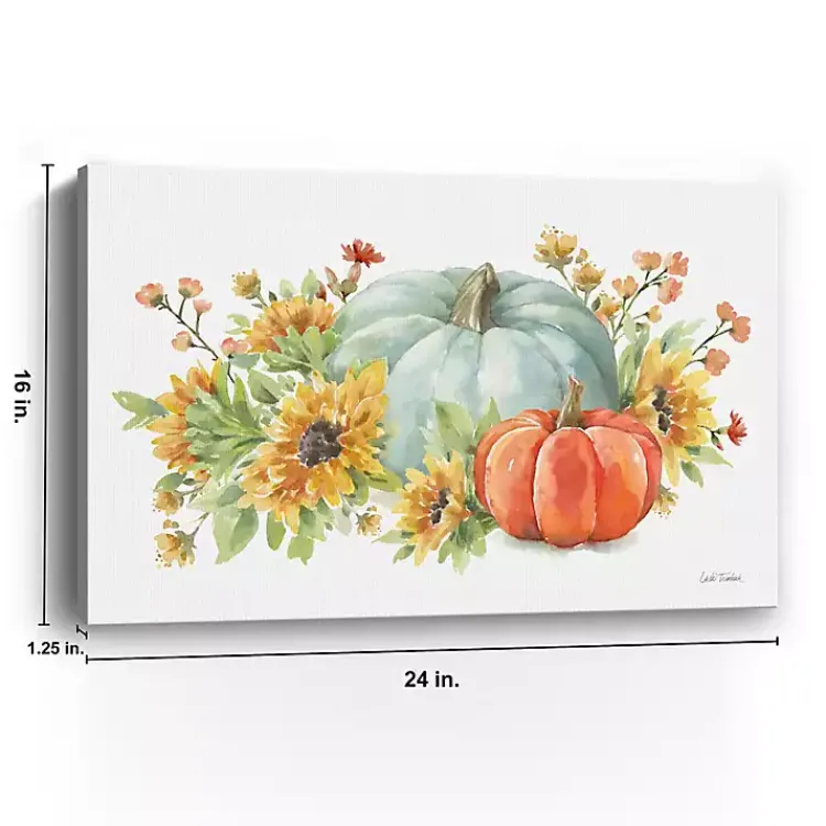 Fall>Kirklands Home Watercolor Floral Pumpkins Canvas Print, 24x16 in. Multi