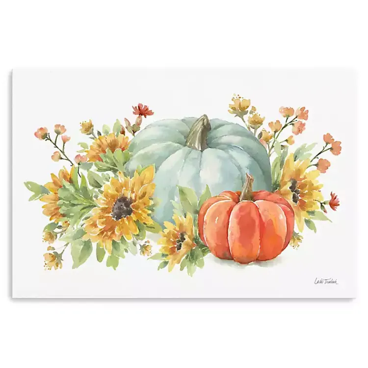 Fall>Kirklands Home Watercolor Floral Pumpkins Canvas Print, 36x24 in. Multi