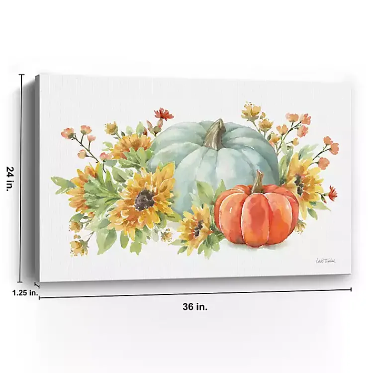 Fall>Kirklands Home Watercolor Floral Pumpkins Canvas Print, 36x24 in. Multi