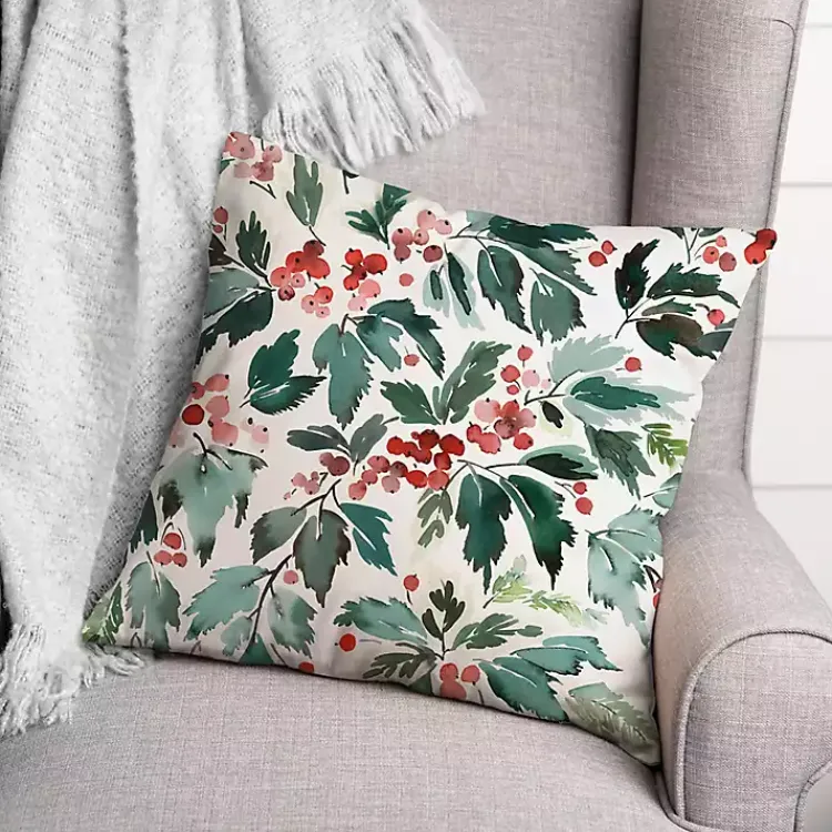 Christmas Pillows>Kirklands Home Watercolor Holly Pillow
