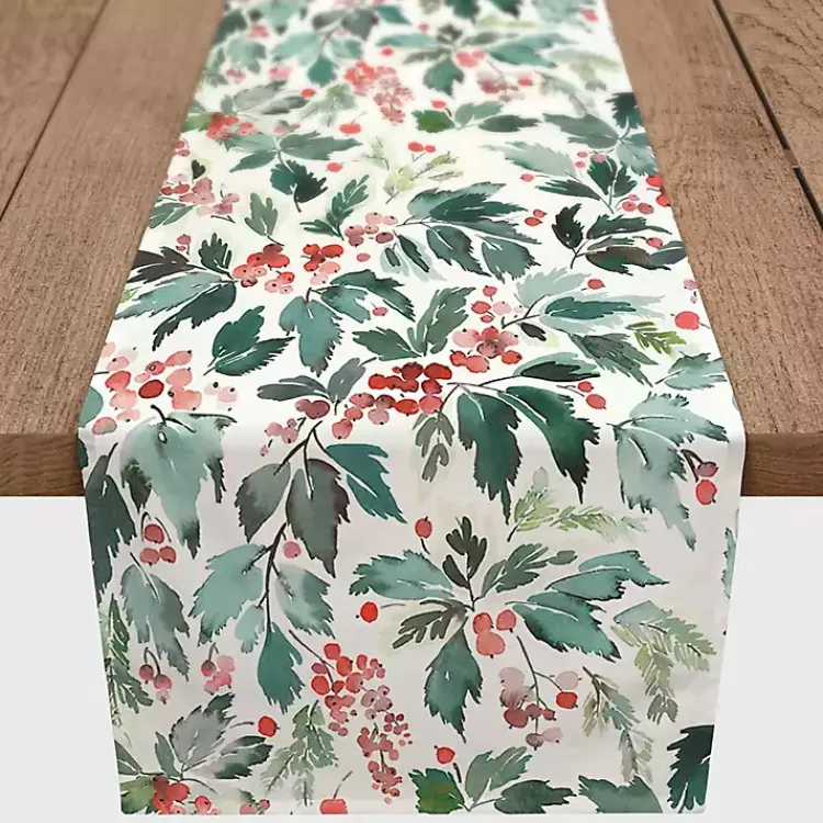 Christmas Dining & Entertaining>Kirklands Home Watercolor Holly Table Runner, 72 in.
