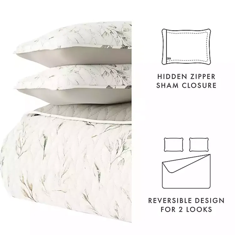 Kirklands Home Watercolor Leaves Reversible 3-pc. Queen Quilt Set New