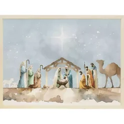 Christmas Art & Wall Decor>Kirklands Home Watercolor Nativity Scene Framed Art Print Blue