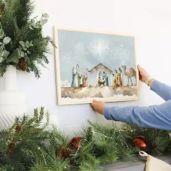 Christmas Art & Wall Decor>Kirklands Home Watercolor Nativity Scene Framed Art Print Blue