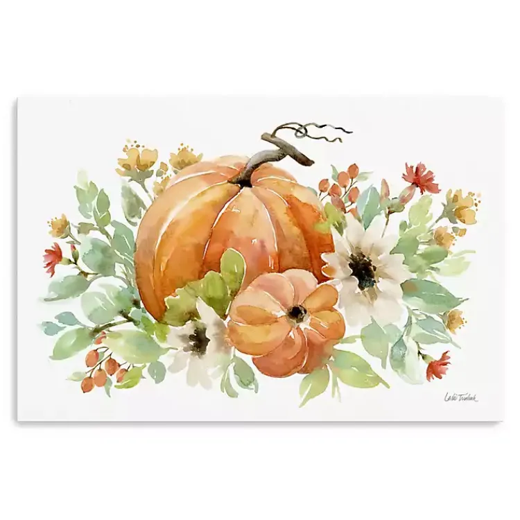 Fall>Kirklands Home Watercolor Pumpkins Canvas Art Print, 24x16 in.