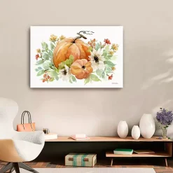 Fall>Kirklands Home Watercolor Pumpkins Canvas Art Print, 36x24 in.
