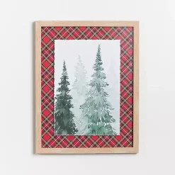 Christmas Art & Wall Decor>Kirklands Home Watercolor Trees and Red Plaid Framed Art Print