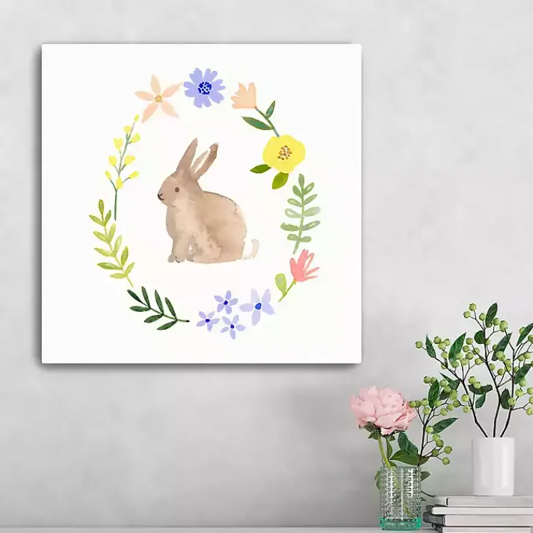 Easter Decorations>Kirklands Home Watercolor Wildflower Bunny Canvas Art Print
