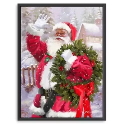 Christmas Art & Wall Decor>Kirklands Home Waving Santa Wreath Framed Canvas Art Print