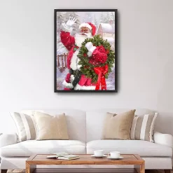 Christmas Art & Wall Decor>Kirklands Home Waving Santa Wreath Framed Canvas Art Print