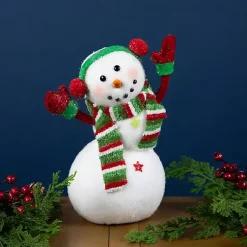Christmas Decorations>Kirklands Home Waving Snowman with Ear Muffs Figurine White