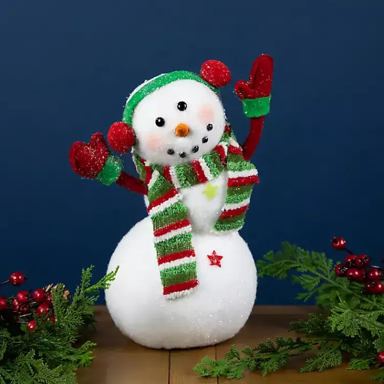 Christmas Decorations>Kirklands Home Waving Snowman with Ear Muffs Figurine White