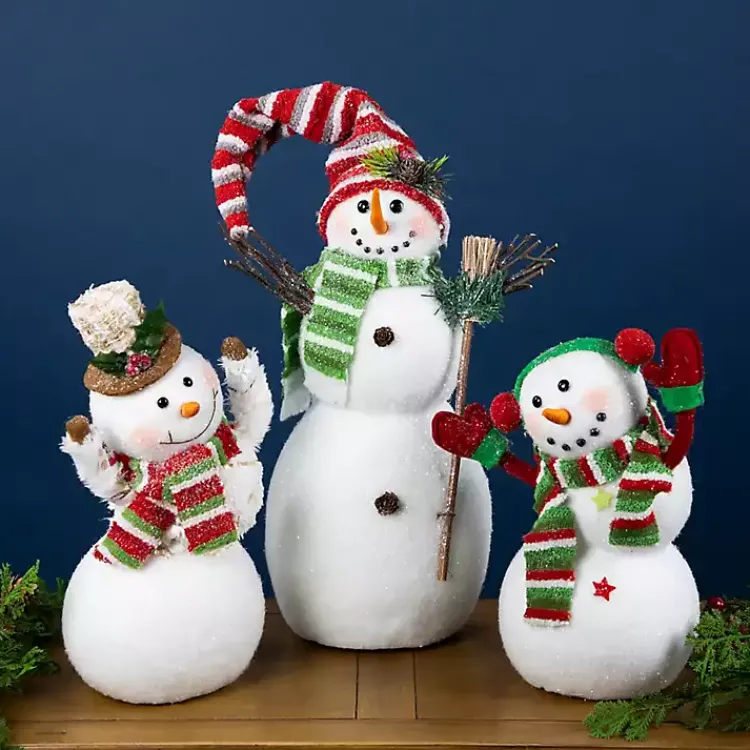 Christmas Decorations>Kirklands Home Waving Snowman with Ear Muffs Figurine White