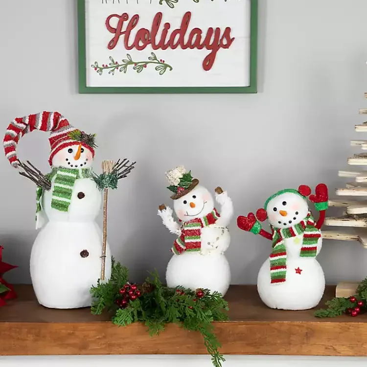 Christmas Decorations>Kirklands Home Waving Snowman with Ear Muffs Figurine White