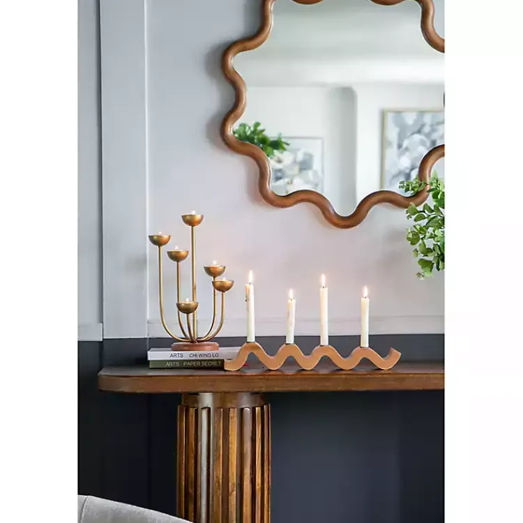 Candle Holders>Kirklands Home Wavy Wood Taper Candle Runner Brown