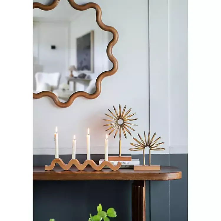 Candle Holders>Kirklands Home Wavy Wood Taper Candle Runner Brown