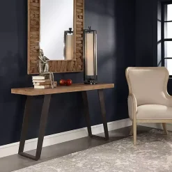 Kirklands Home Weathered Oak and Metal Console Table Tan