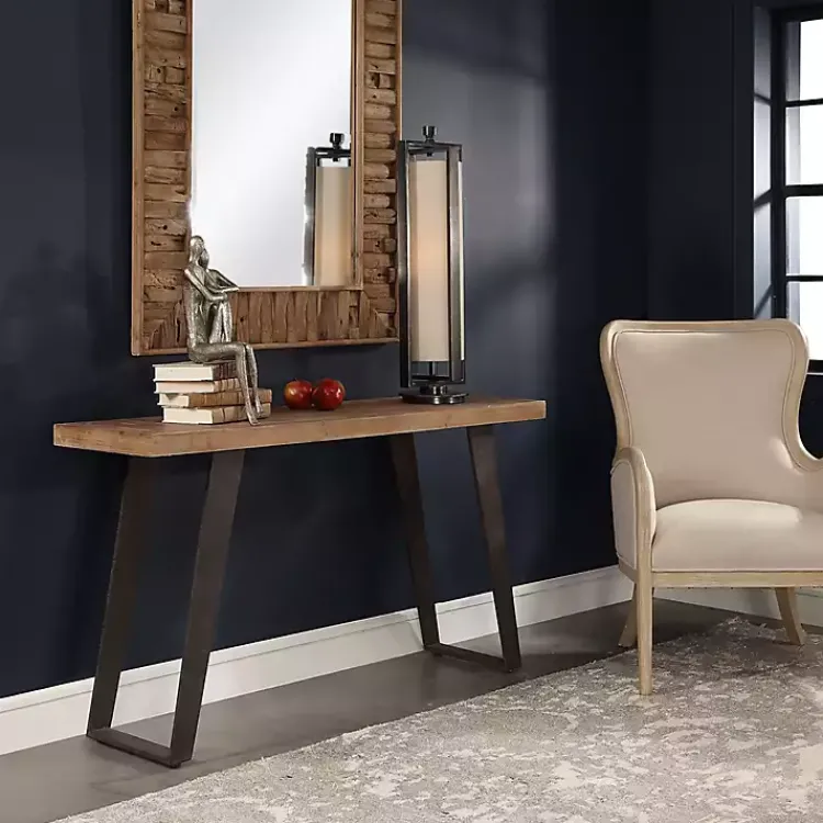 Kirklands Home Weathered Oak and Metal Console Table Tan