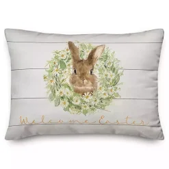 Easter Decorations>Kirklands Home Welcome Easter Bunny Wreath Outdoor Throw Pillow
