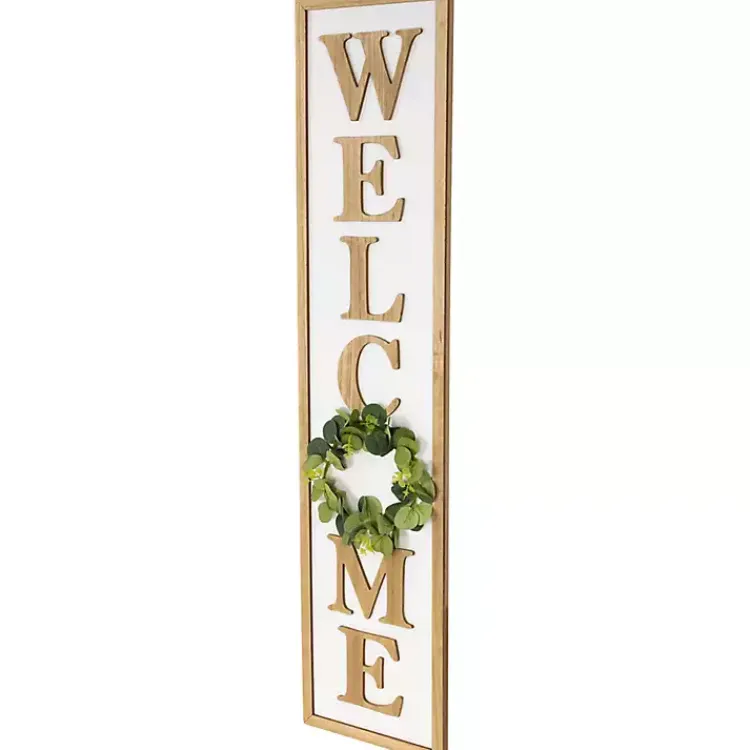 Kirklands Home Welcome Eucalyptus Wreath Porch Board White