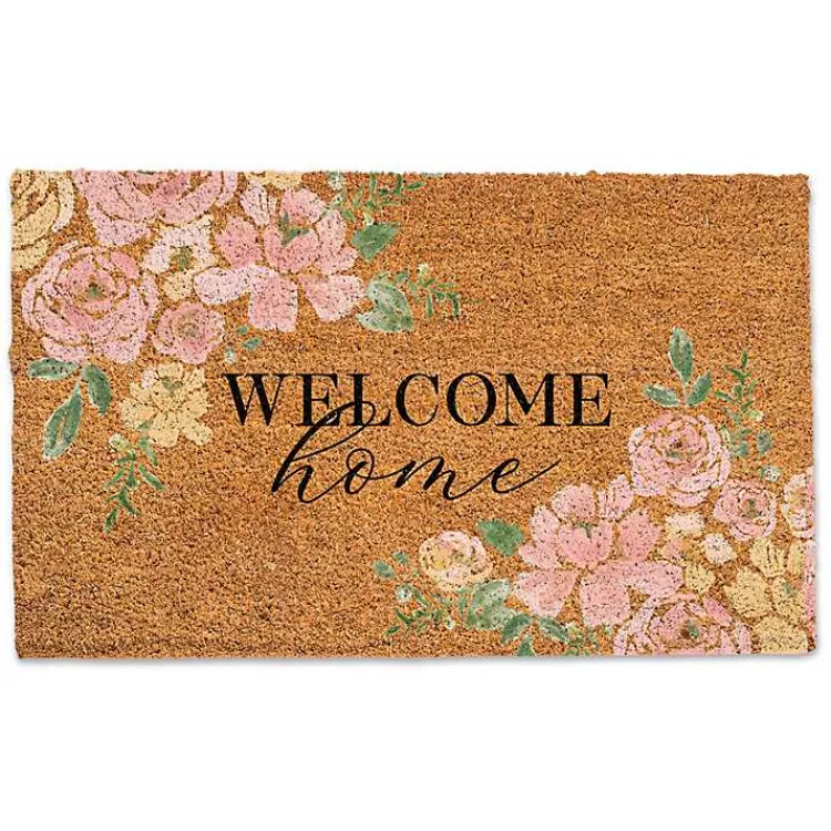 Kirklands Home Welcome Home Pink Floral Doormat Outlet