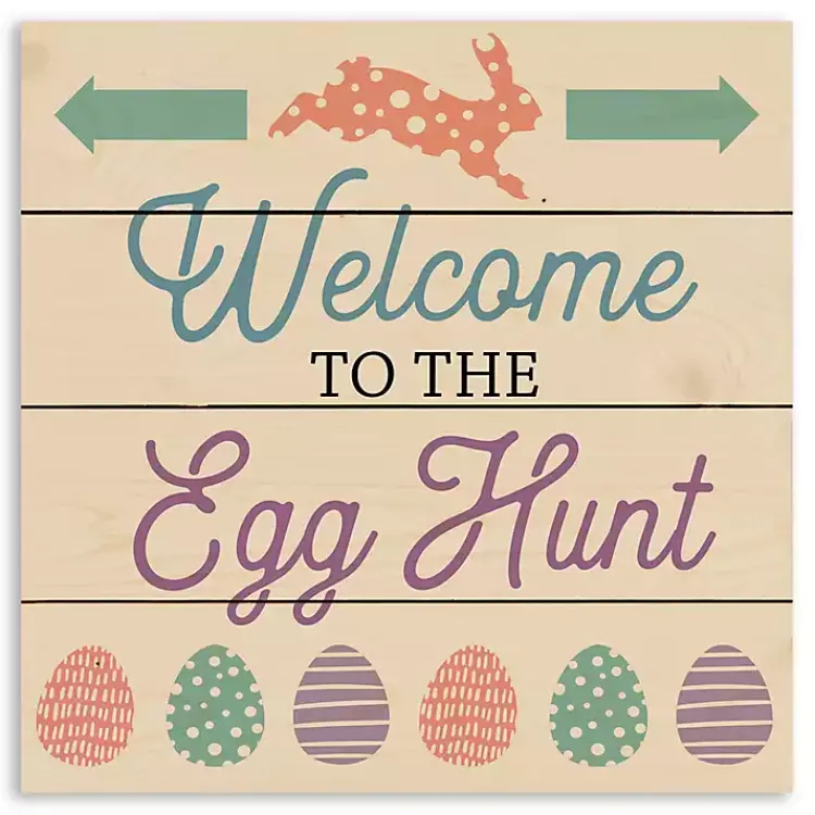 Easter Decorations>Kirklands Home Welcome to the Egg Hunt Wood Wall Plaque