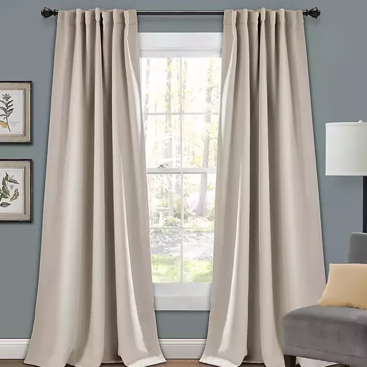 Kirklands Home Wheat Back Tab Blackout Curtain Panel Set, 84 in. Tan Clearance