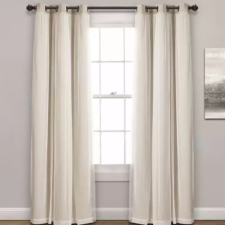 Kirklands Home Wheat Curtain Panel Set with Overlay, 95 in. New