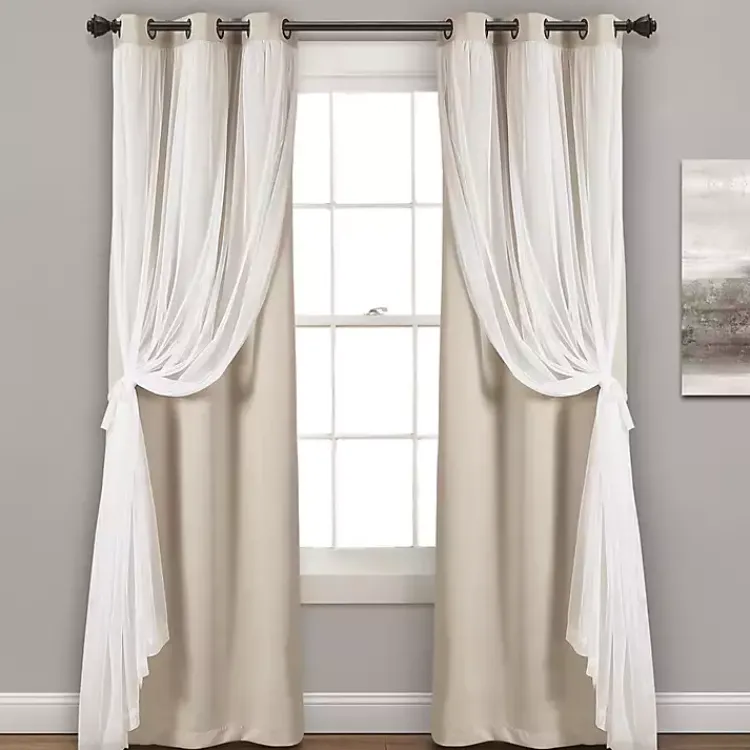 Kirklands Home Wheat Curtain Panel Set with Overlay, 95 in. New