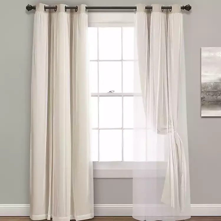 Kirklands Home Wheat Curtain Panel Set with Overlay, 95 in. New