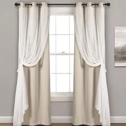 Kirklands Home Wheat Curtain Panel Set with Overlay, 120 in. Ivory Clearance