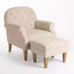 Kirklands Home Wheat Tufted Chair & Ottoman Set Tan Outlet