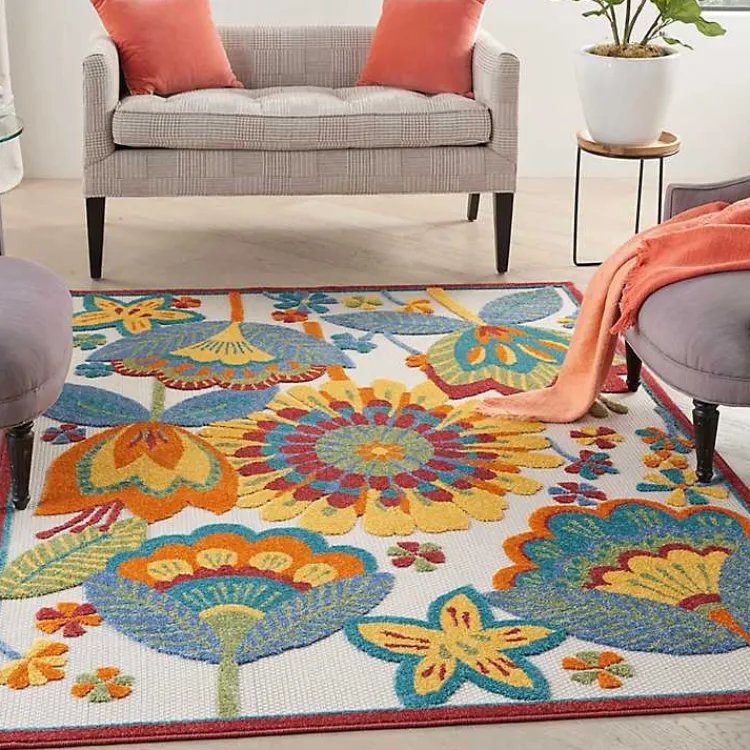 Kirklands Home Whimsical Flowers Outdoor Area Rug, 6x9 Multi Best