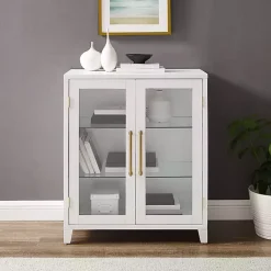 Kirklands Home & Gold Glass Door Storage Cabinet White Clearance
