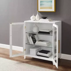 Kirklands Home & Gold Glass Door Storage Cabinet White Clearance
