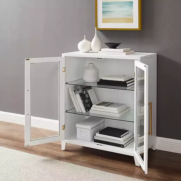 Kirklands Home & Gold Glass Door Storage Cabinet White Clearance