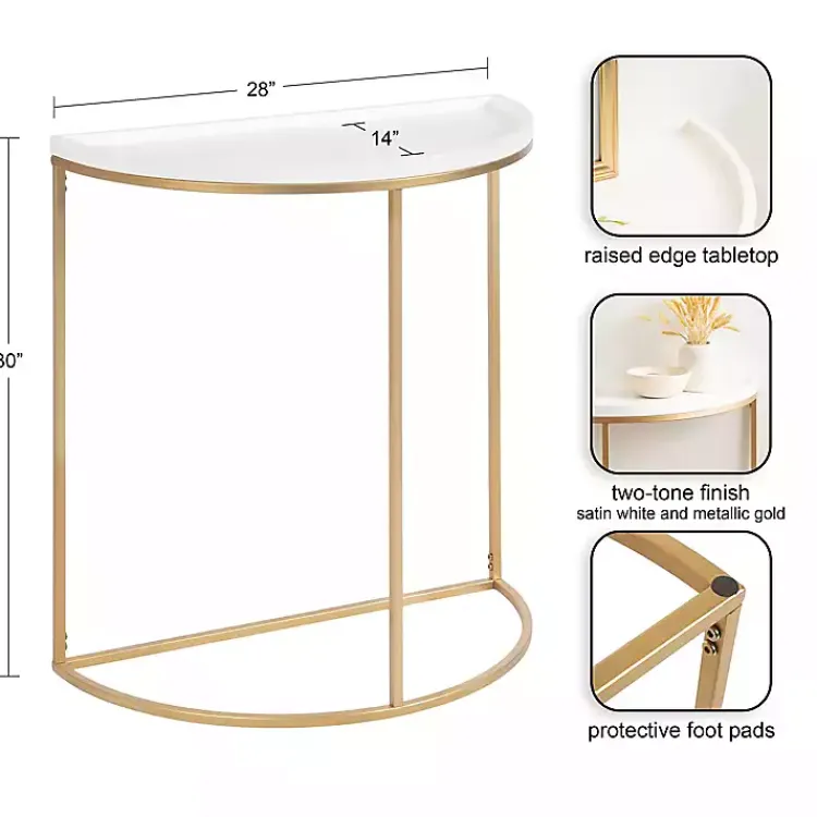 Kirklands Home & Gold Half Moon Dorrah Accent Table White Sale