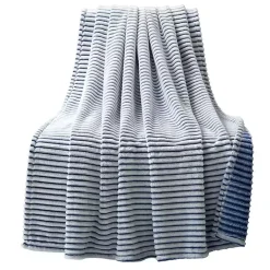 Blankets & Throws>Kirklands Home White & Navy Ribbed Ultra Soft Faux Fur Throw Blue
