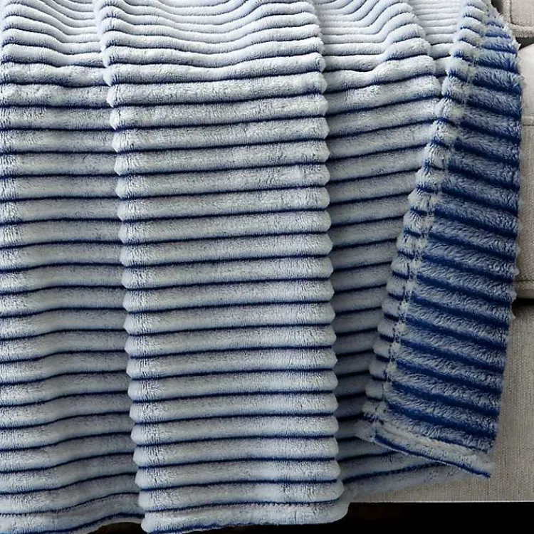 Blankets & Throws>Kirklands Home White & Navy Ribbed Ultra Soft Faux Fur Throw Blue