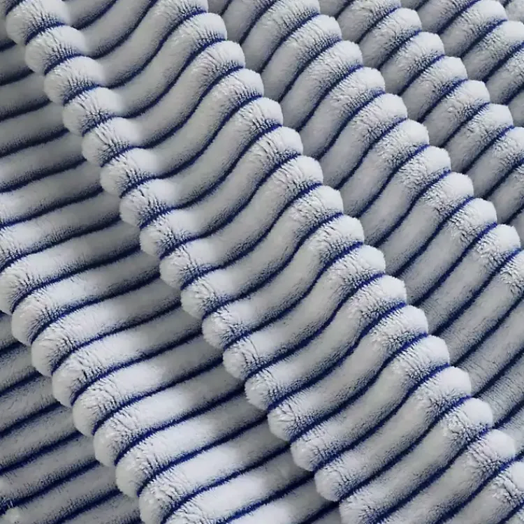 Blankets & Throws>Kirklands Home White & Navy Ribbed Ultra Soft Faux Fur Throw Blue