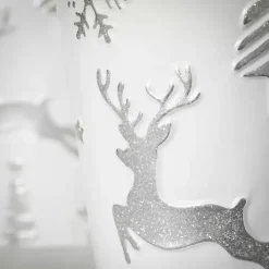 Christmas Decorations>Kirklands Home White & Silver Embossed Reindeer Pails, Set of 2