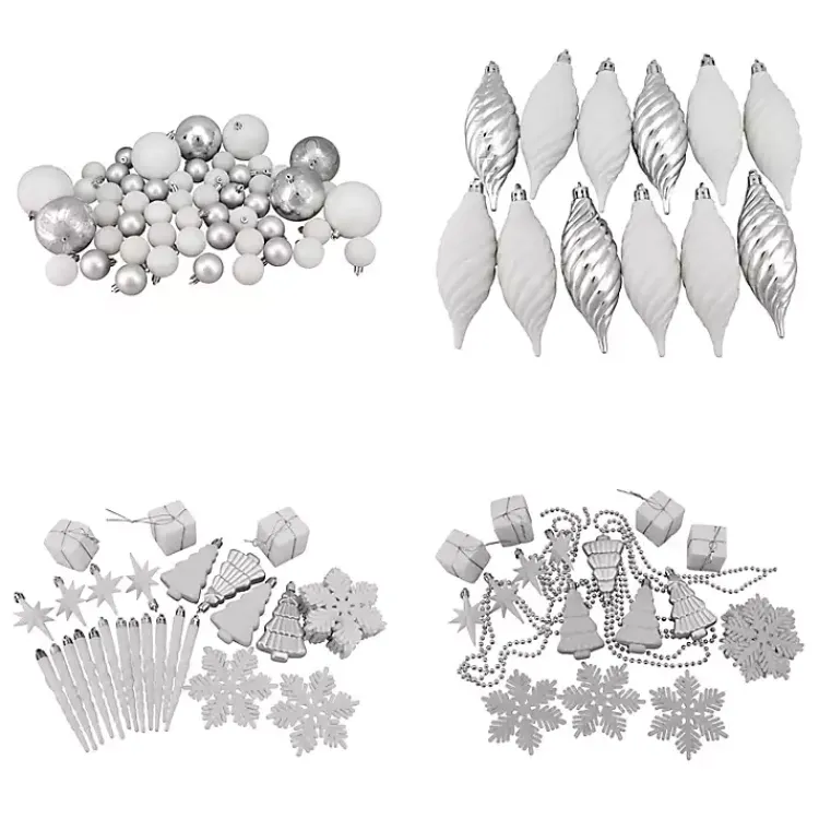 Christmas Ornaments>Kirklands Home White & Shatterproof Christmas Ornament Set Silver