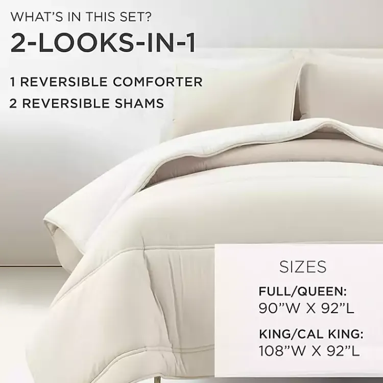 Kirklands Home White & Tan Reversible 3-pc. King Comforter Set Hot
