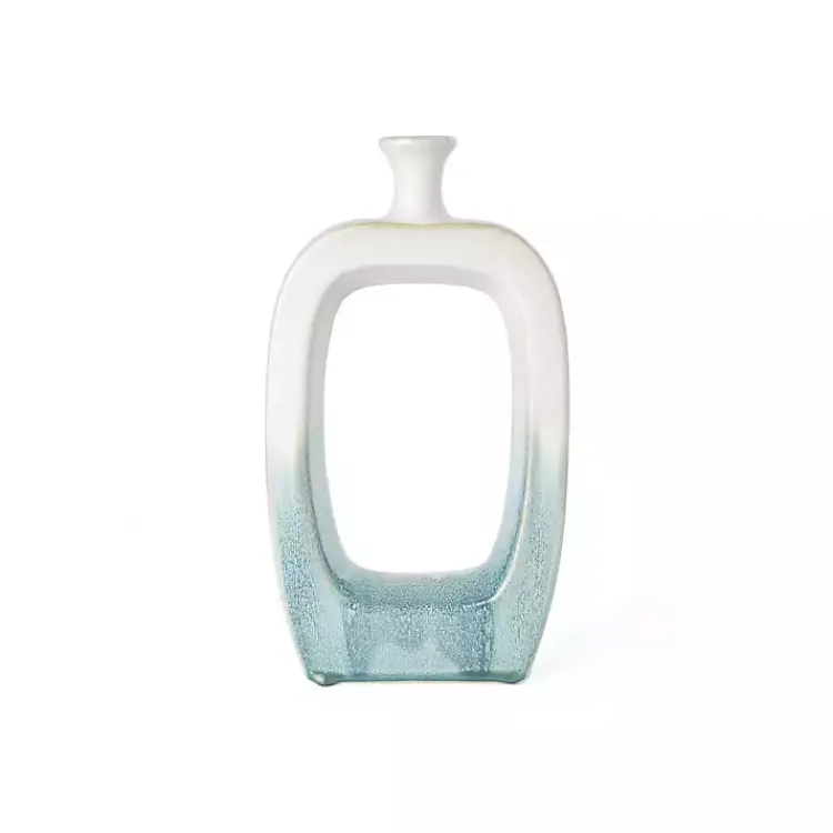 Vases>Kirklands Home White & Turquoise Ceramic Cut-Out Vase, 14 in.