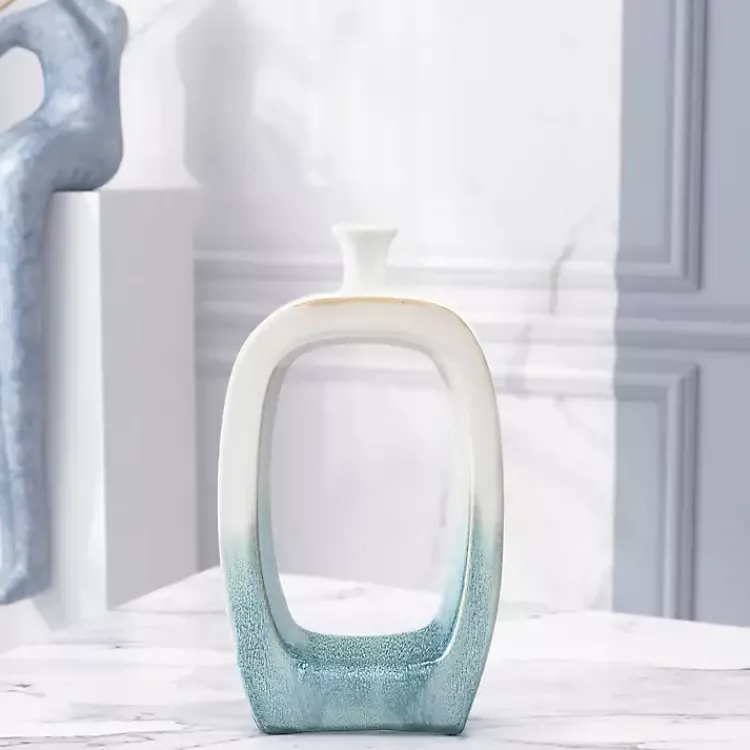 Vases>Kirklands Home White & Turquoise Ceramic Cut-Out Vase, 14 in.