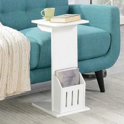 Kirklands Home Accent Table with Magazine Holder White Best