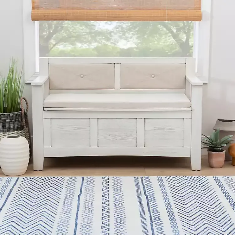 Kirklands Home White and Beige Carlton Storage Bench Sale