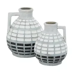 Vases>Kirklands Home White and Black Checkered Ceramic Vases, Set of 2