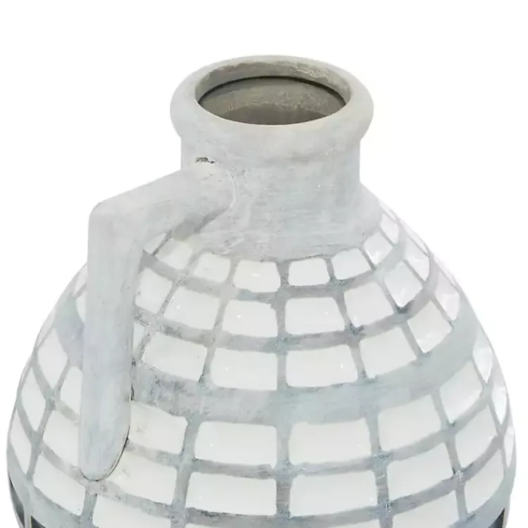Vases>Kirklands Home White and Black Checkered Ceramic Vases, Set of 2